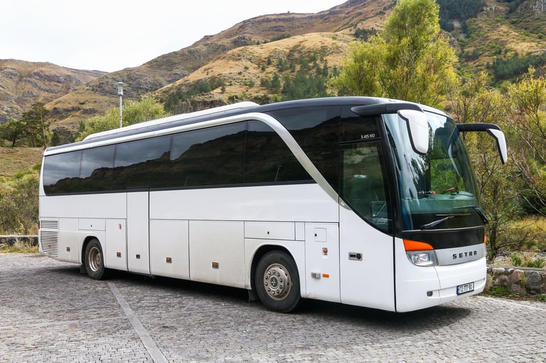 White touristic coach bus Setra